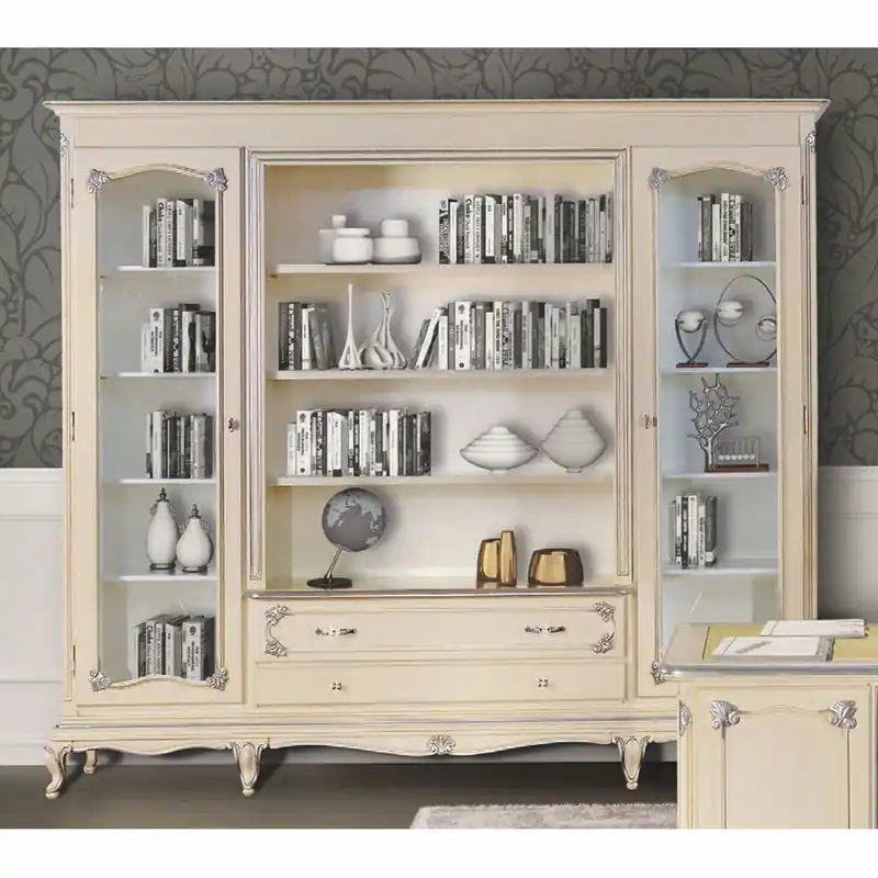 Casa Padrino armoire à livres baroque de luxe crème / argent 250 cm - Fabriqué en Italie Saisonangebot