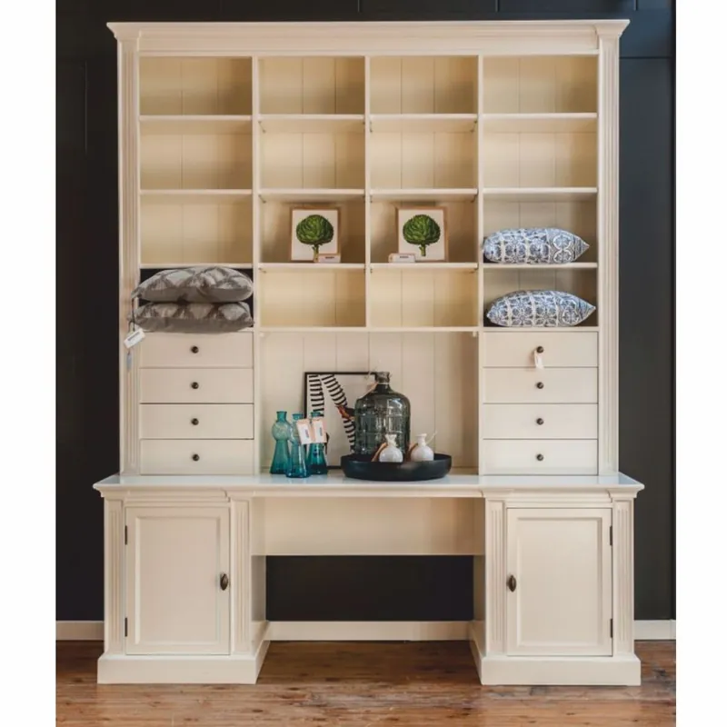 Casa Padrino bureau de style campagnard avec armoire à livres crème 210 x 60 x H. 240 cm - Meubles de bureau Versand Am Gleichen Tag