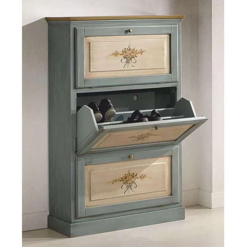 Casa Padrino armoire à chaussures baroque de luxe bleu / naturel / marron H. 130 cm - Fabriqué en Italie Rabatt
