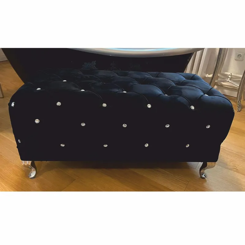 Super-Preis Casa Padrino banc baroque avec strass noir / argent 100 cm - Meubles baroques
