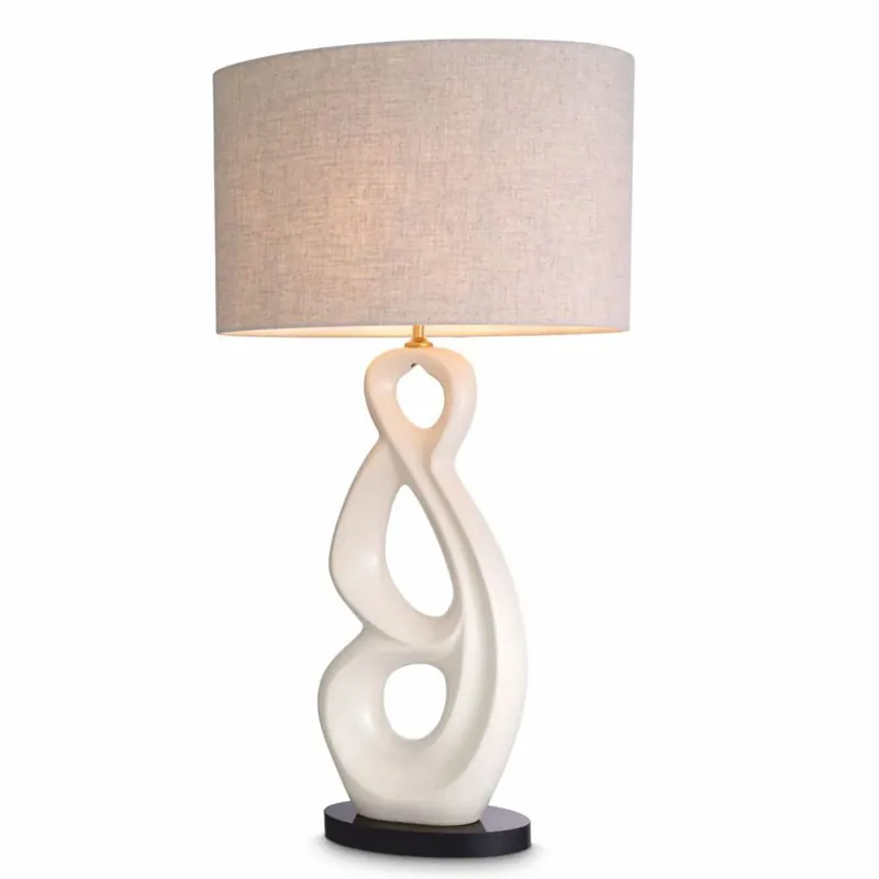 Echt Casa Padrino lampe de table luxe en céramique avec abat-jour ovale blanc / noir / gris H. 89 cm