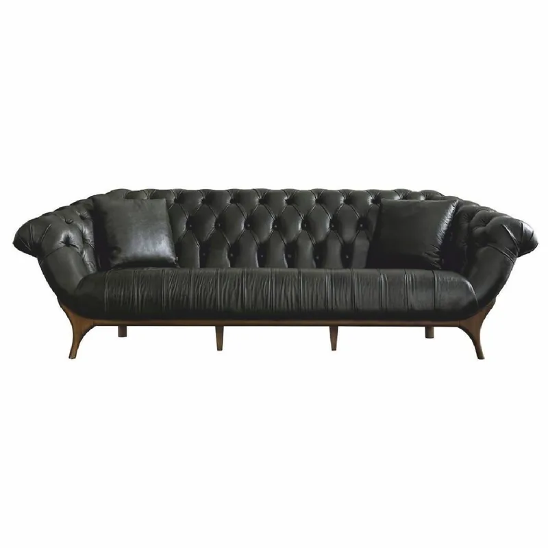 Casa Padrino canapé Chesterfield de luxe en cuir véritable vert foncé / marron 270 cm - Meubles en cuir véritable Abverkauf