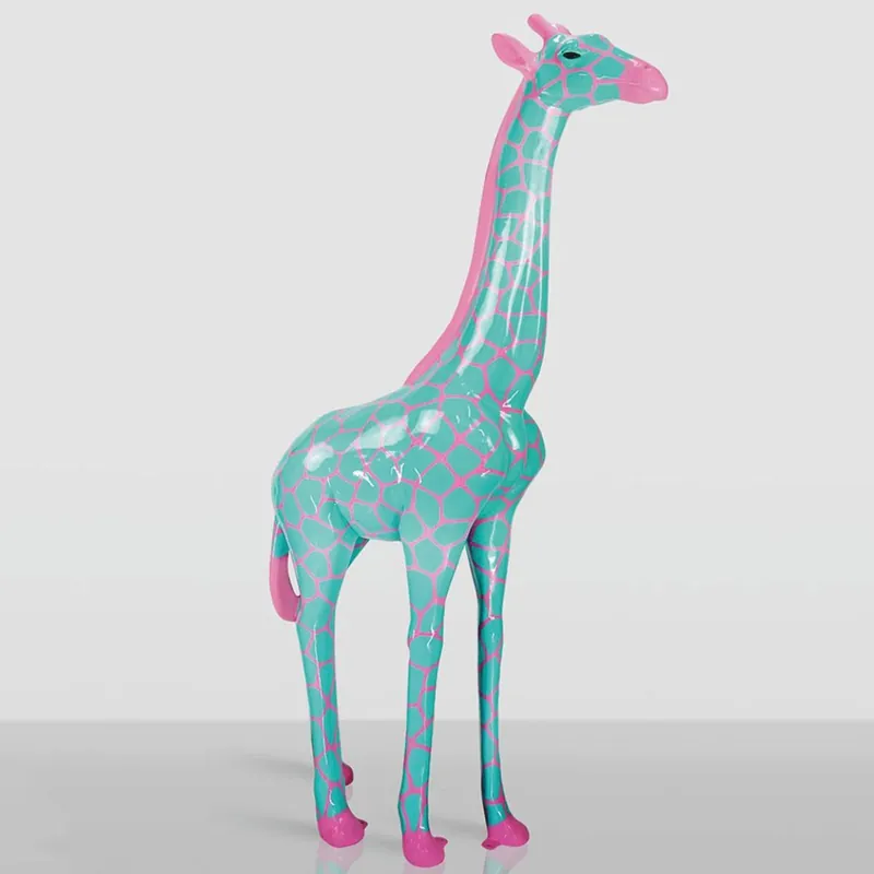 Direkt Vom Hersteller Casa Padrino sculpture décorative XXL girafe vert menthe / rose H. 205 cm - Grande figurine décorative de jardin