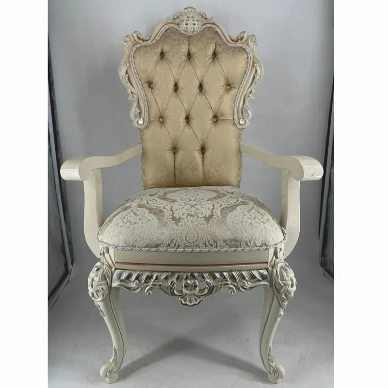 Casa Padrino chaise de salle à manger baroque de luxe avec accoudoirs or / crème / blanc / argent - Meubles baroques Neuheit