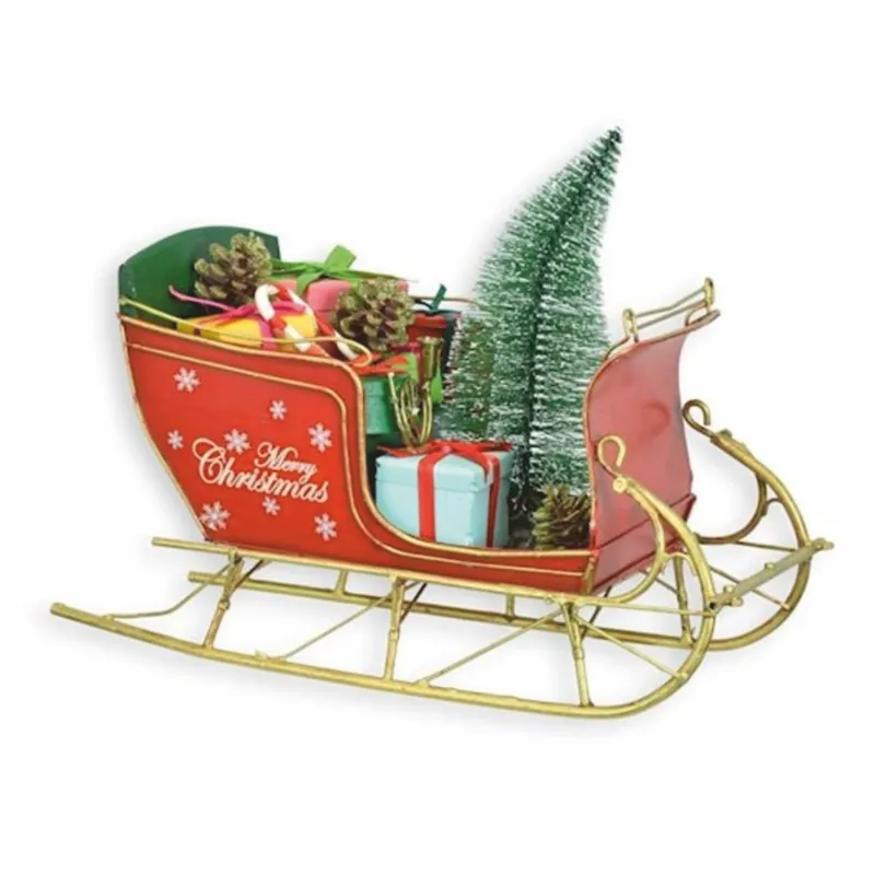 Casa Padrino traîneau de noël décoratif en tôle rouge / vert / or 30 cm - Décoration de Noël Super-Preis