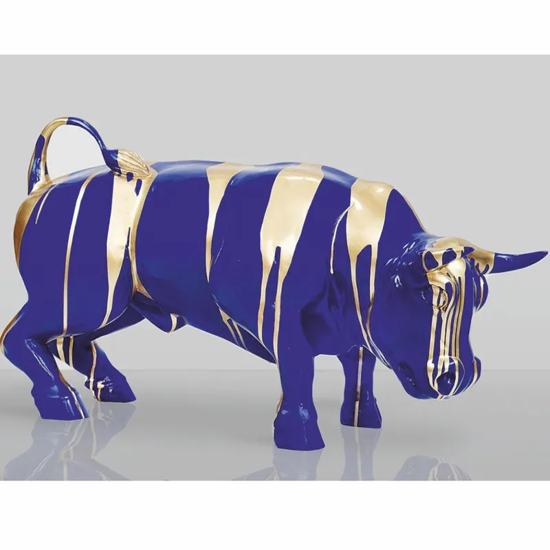 Casa Padrino sculpture décorative taureau bleu / or 81 cm - Figurine de jardin Garantierte Lieferung