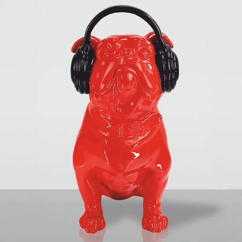 Jetzt Bestellen Casa Padrino sculpture décorative chien bouledogue avec écouteurs rouge / noir H. 120 cm