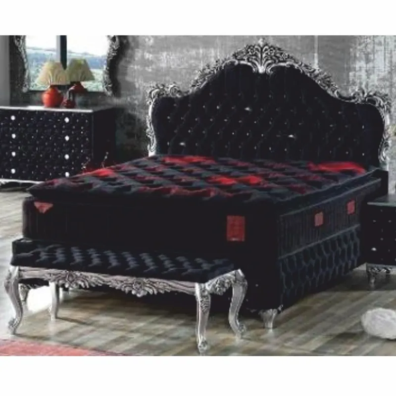 Markenware Casa Padrino lit double baroque avec strass et matelas noir / argent 160 x 200 cm