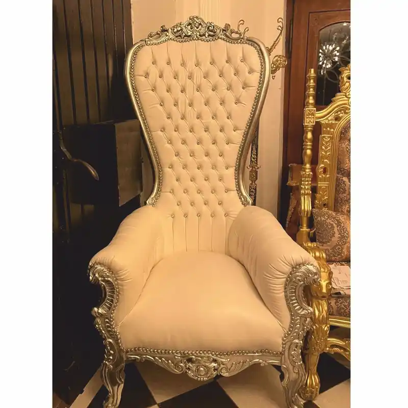 Direkt Vom Hersteller Casa Padrino fauteuil trône baroque avec cuir artificiel et strass blanc / argent - Meubles baroques