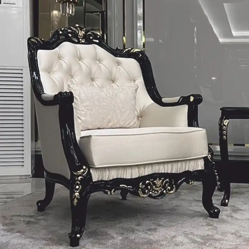 Rabatt Casa Padrino fauteuil baroque de luxe crème / noir / or H. 105 cm - Meubles Baroques
