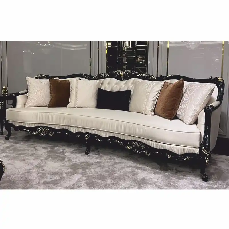 Aktuell Casa Padrino canapé baroque de luxe crème / noir / or 265 cm - Meubles baroques