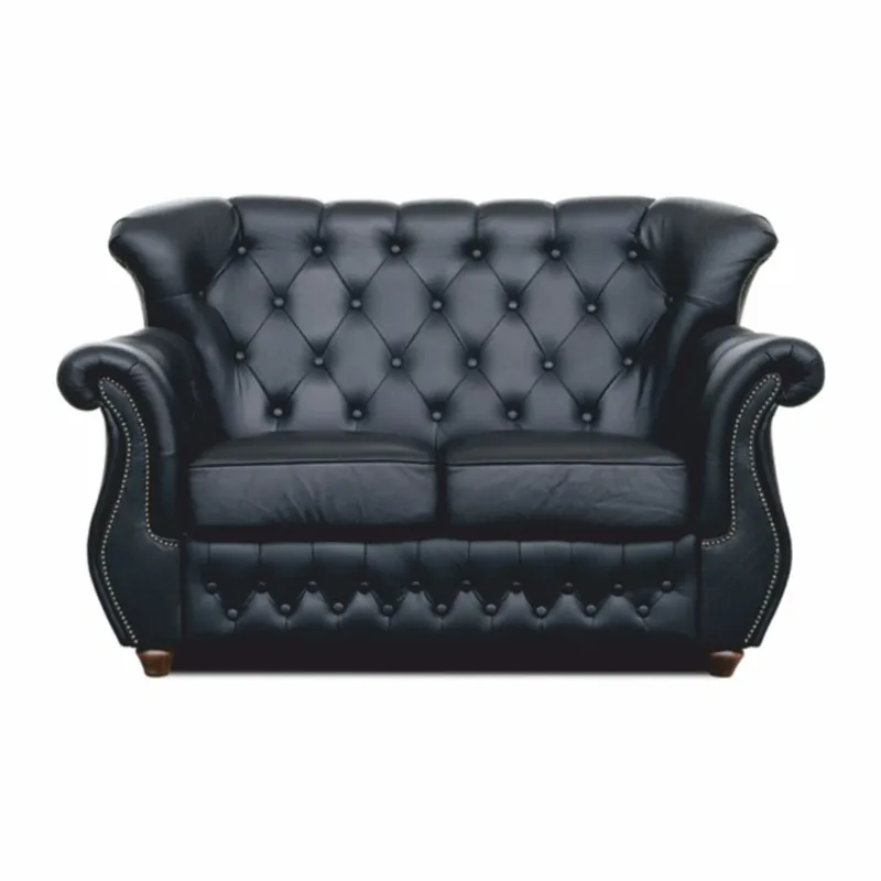 Direkt Vom Hersteller Casa Padrino Canapé Chesterfield de Luxe en Cuir Noir / Marron Foncé 150 cm - Meubles en Cuir Véritable
