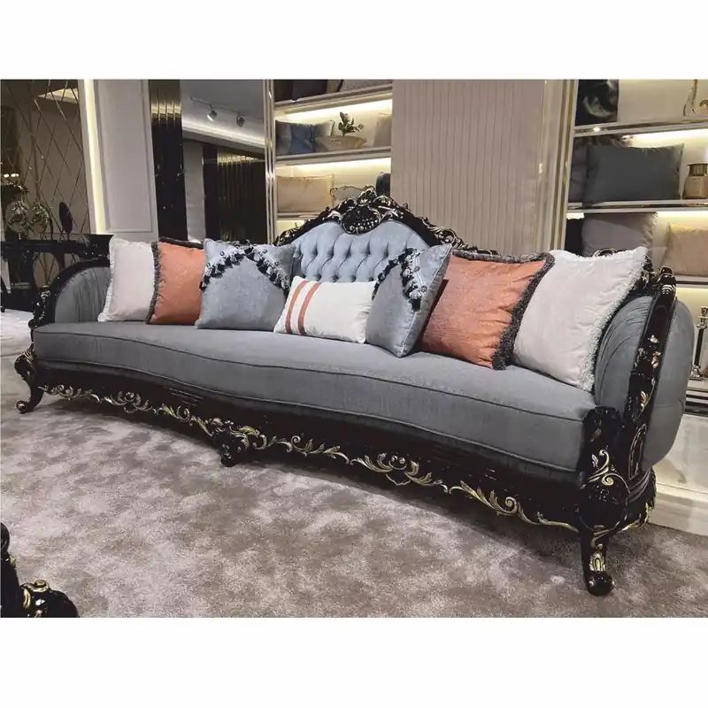 Casa Padrino canapé de salon baroque de luxe bleu clair / marron foncé / or 295 cm - Meubles baroques Letzte Chance