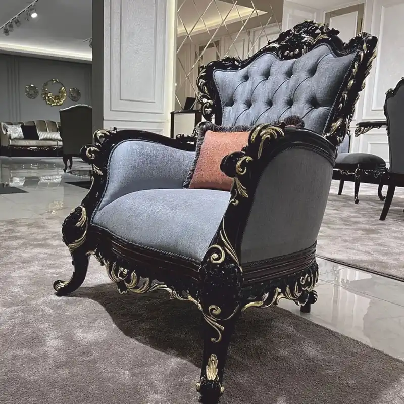 Billig Casa Padrino fauteuil de salon baroque de luxe bleu clair / marron foncé / or - Meubles baroques