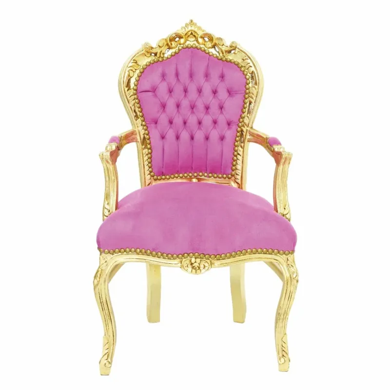 Casa Padrino chaise de salle à manger baroque en velours avec accoudoirs rose / or - Meubles baroque Jetzt Bestellen