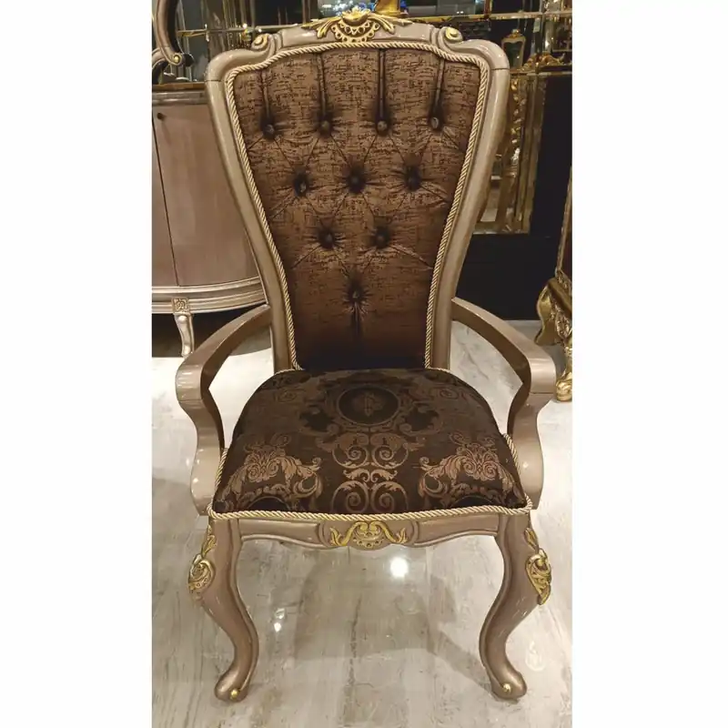 Casa Padrino chaise de salle à manger baroque de luxe avec accoudoirs noir / gris / or H. 113 cm - Meubles baroques Direktkauf