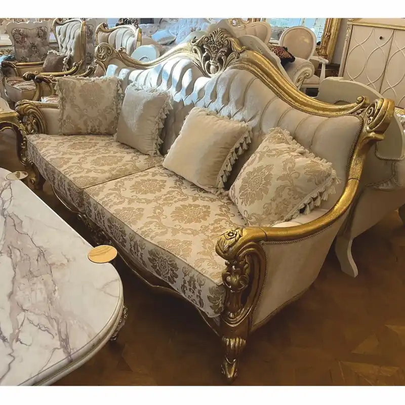 Jetzt Bestellen Casa Padrino canapé de salon baroque de luxe crème / or 220 cm - Meubles baroques