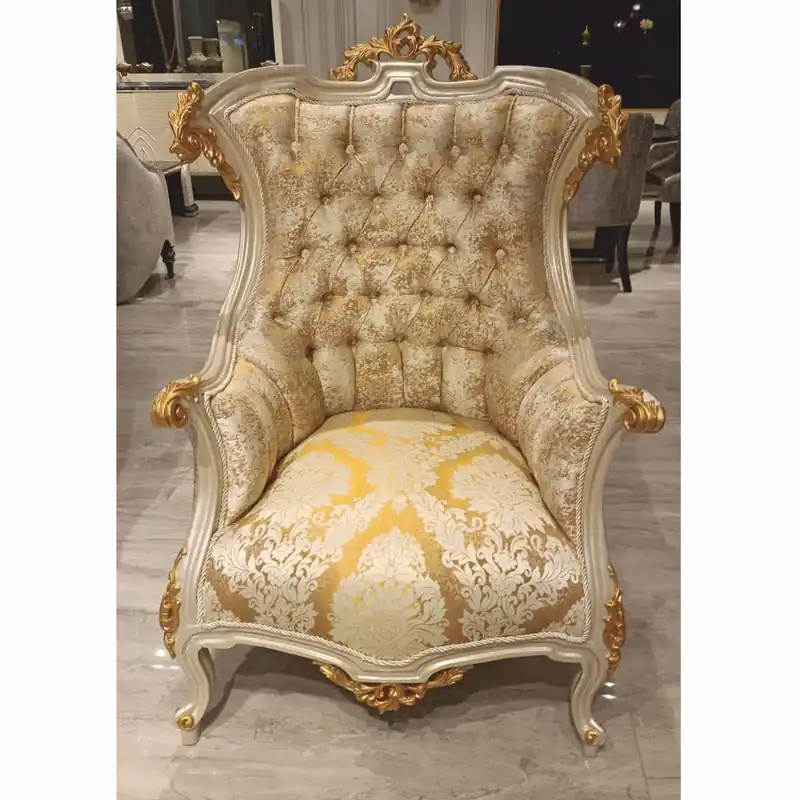 Casa Padrino fauteuil de salon baroque de luxe or / blanc / gris / or H. 119 cm - Meubles Baroques Nur Für Kurze Zeit