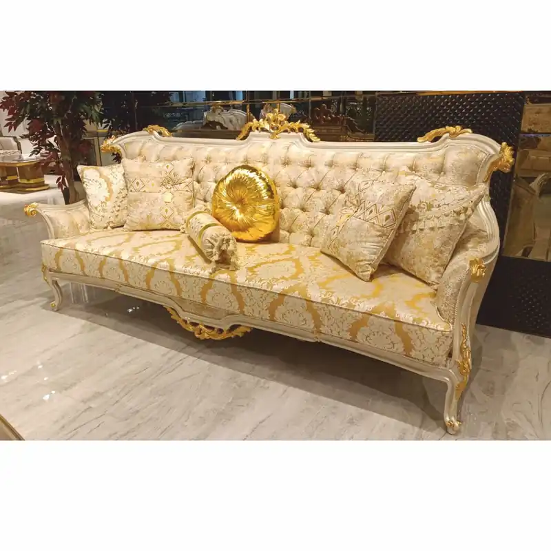 Casa Padrino canapé de salon baroque de luxe or / blanc / gris / or H. 239 cm - Meubles baroques Echt