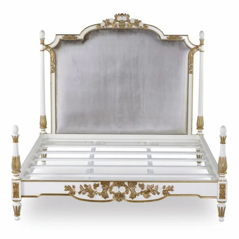 Schnäppchen Casa Padrino lit double baroque de luxe blanc / or / argent gris - Meubles de chambre de style baroque