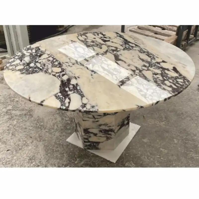 Wochenendangebot Casa Padrino table à manger de luxe en marbre crème blanc / violet Ø 140 x H. 74 cm - Meuble de salle à manger en marbre