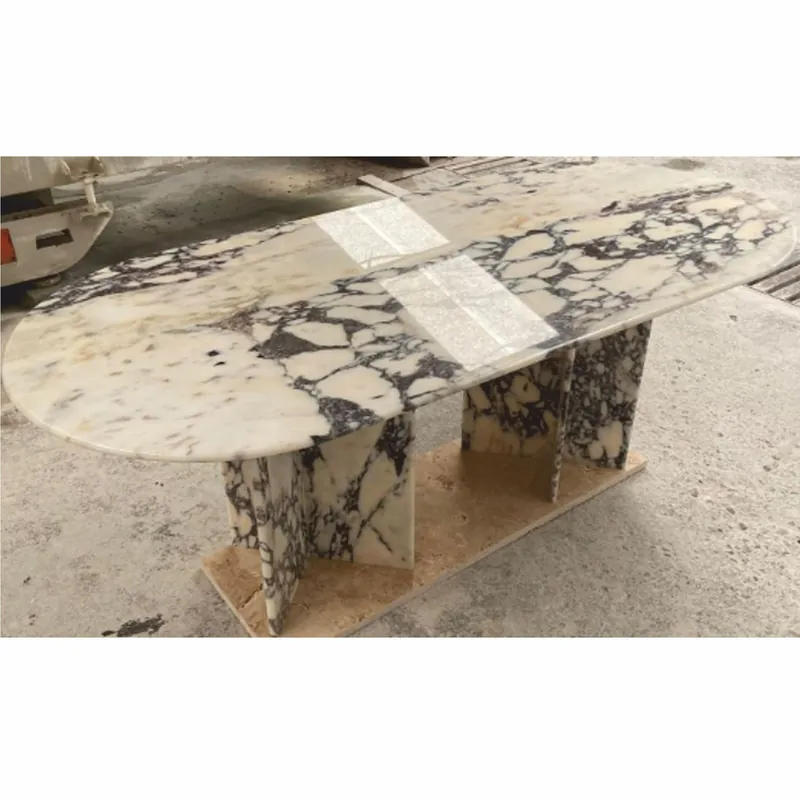 Casa Padrino table à manger de luxe en marbre crème blanc / violet 200 x 90 x H. 76 cm - Meubles de salle à manger Echt