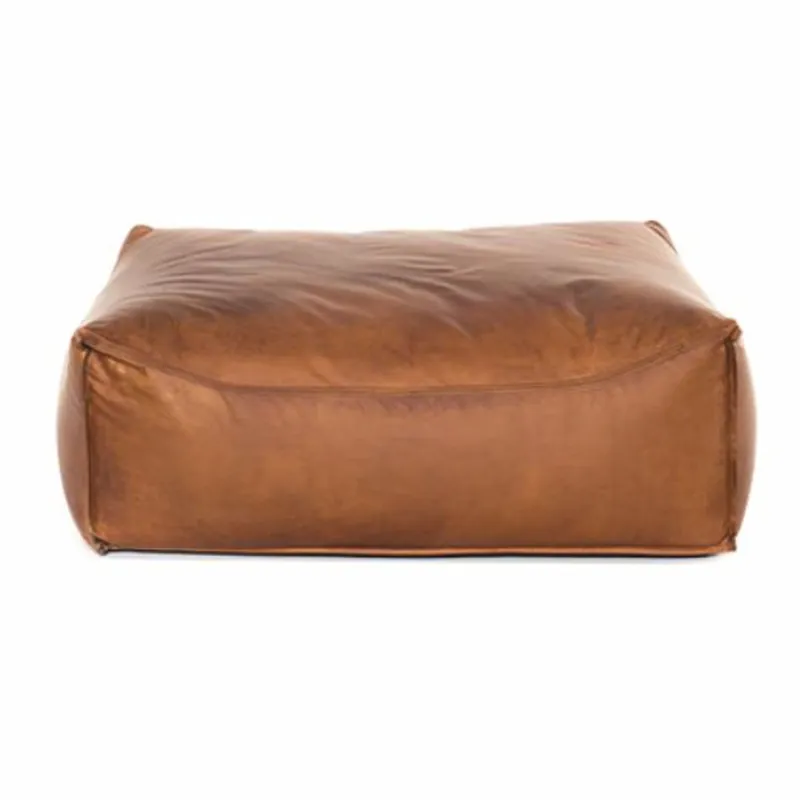 Casa Padrino tabouret de luxe en cuir véritable marron clair 107 x 107 x H. 43 cm - Meubles en cuir Zertifiziert