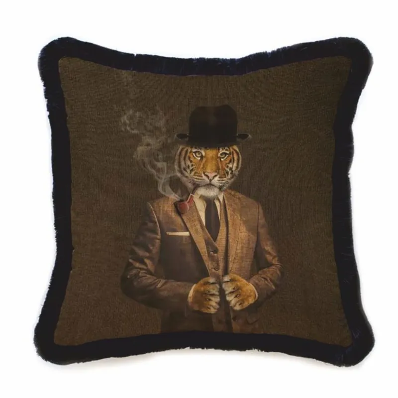 Casa Padrino coussin décoratif de luxe en velours gentilhomme tigre marron / noir 45 x 45 cm Preisreduziert
