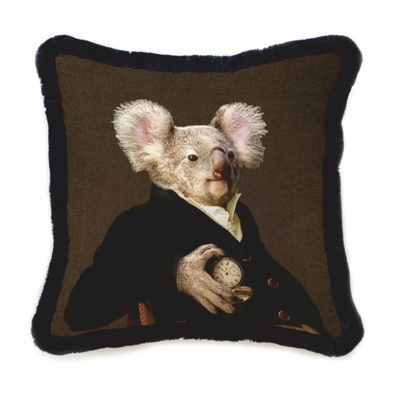 Casa Padrino coussin décoratif de luxe en velours monsieur koala ours marron / noir 45 x 45 cm Preisreduziert
