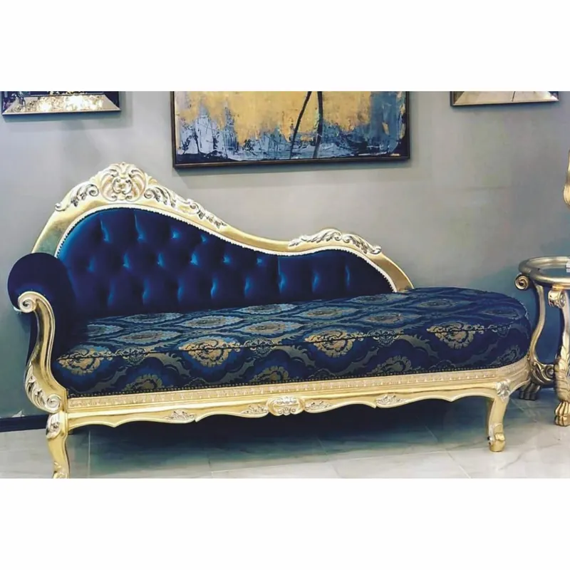Sofort Bestellen Casa Padrino chaise longue baroque de luxe bleu foncé / or 220 cm - Meubles style baroque