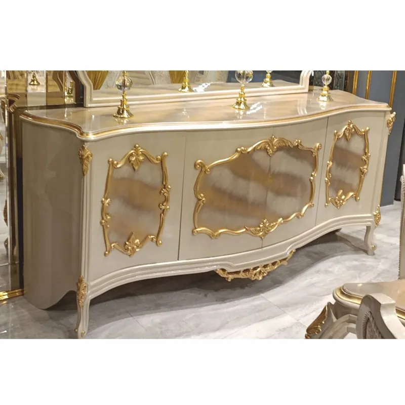 Casa Padrino buffet baroque de luxe avec 4 portes gris / or 226 cm - Meubles de style baroque Abverkauf
