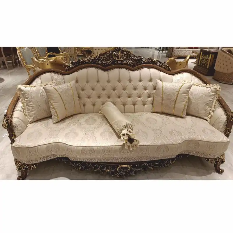 Rabatt Casa Padrino canapé de salon baroque de luxe beige / marron / or H. 234 cm - Meubles de salon baroque