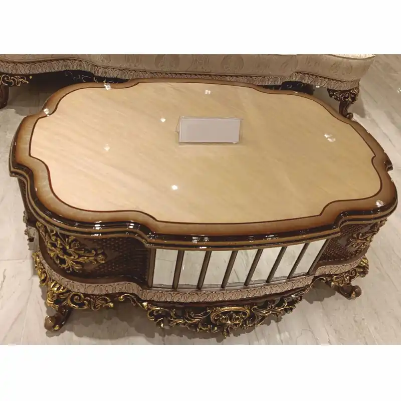 Must-Have Casa Padrino table basse baroque de luxe beige / marron / or 125 cm - Meubles de salon de style baroque