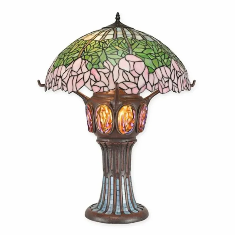Casa Padrino lampe de table de luxe Tiffany vert / rose / orange H. 70,5 cm - Luminaires Tiffany Neue Ware