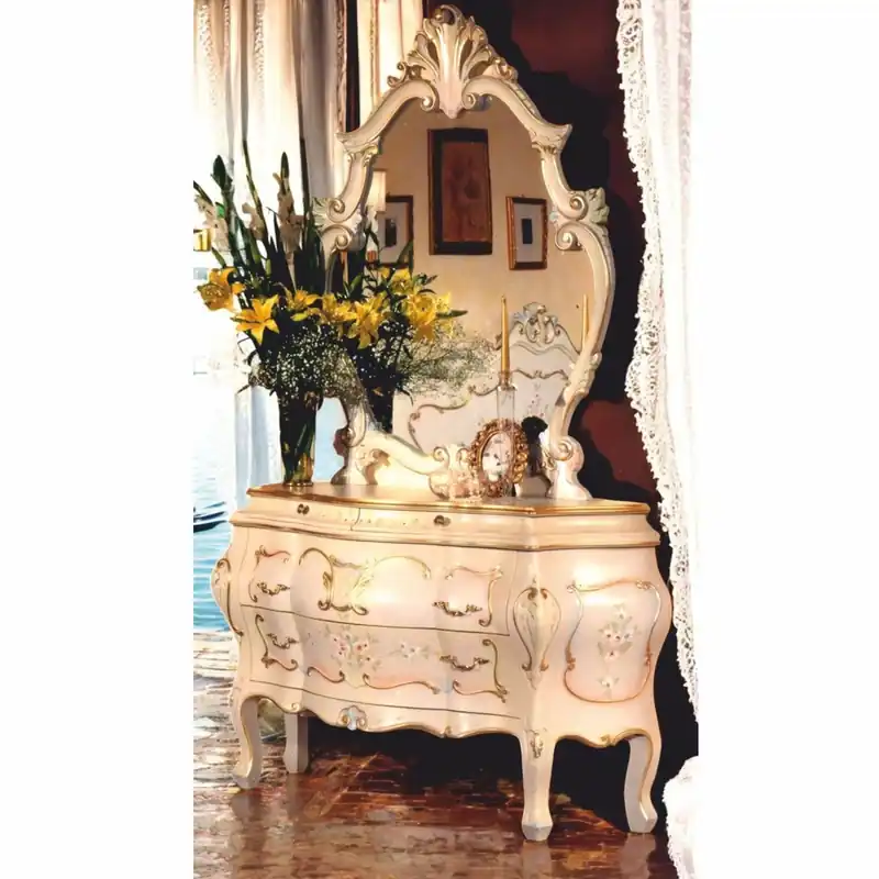 Casa Padrino commode baroque de luxe avec miroir ivoire / or - Fabriqué en Italie Zertifiziert