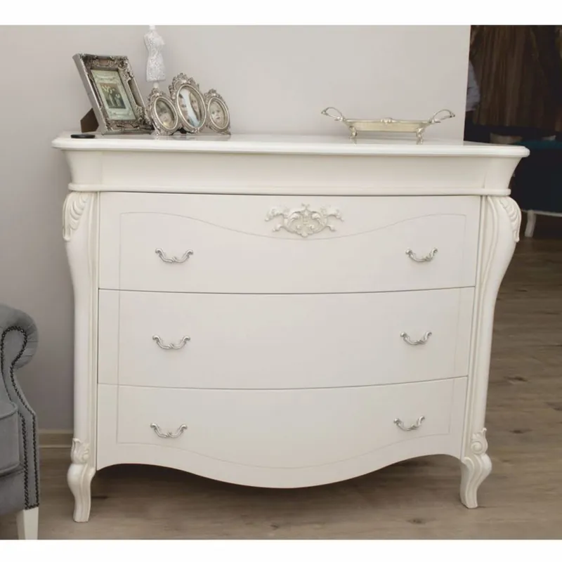 Nur Heute Casa Padrino commode baroque de luxe avec 3 tiroirs blanc / argent 124,5 cm - Meubles baroques