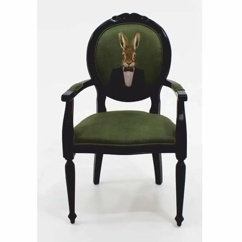 Geprüft Casa Padrino chaise de salle à manger baroque de luxe en velours avec accoudoirs monsieur lièvre vert / noir