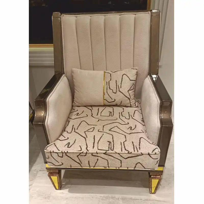Preisknaller Casa Padrino fauteuil Art Déco de luxe gris / marron / or H. 109 cm - Meubles de salon