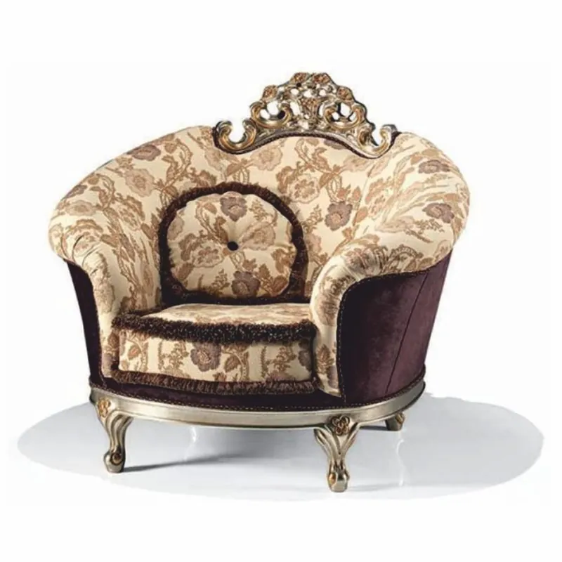 Finale Aktion Casa Padrino Fauteuil Baroque de Luxe Crème / Violet / Argent / Or - Fabriqué en Italie