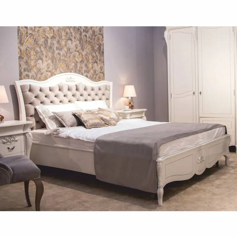 Direkt Vom Hersteller Casa Padrino lit double baroque de luxe en bois massif blanc / gris - Meubles de chambre baroque