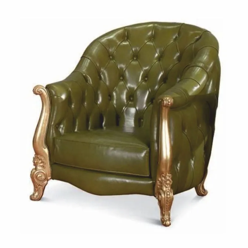 Casa Padrino fauteuil baroque Chesterfield de luxe en cuir véritable vert / or - Fabriqué en Italie Direkt Vom Hersteller