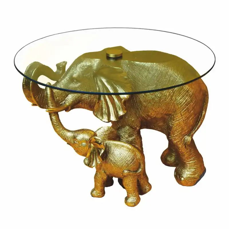 Casa Padrino table basse de luxe en résine synthétique plateau verre éléphant or Ø 60 x H. 40 cm Wochenendangebot