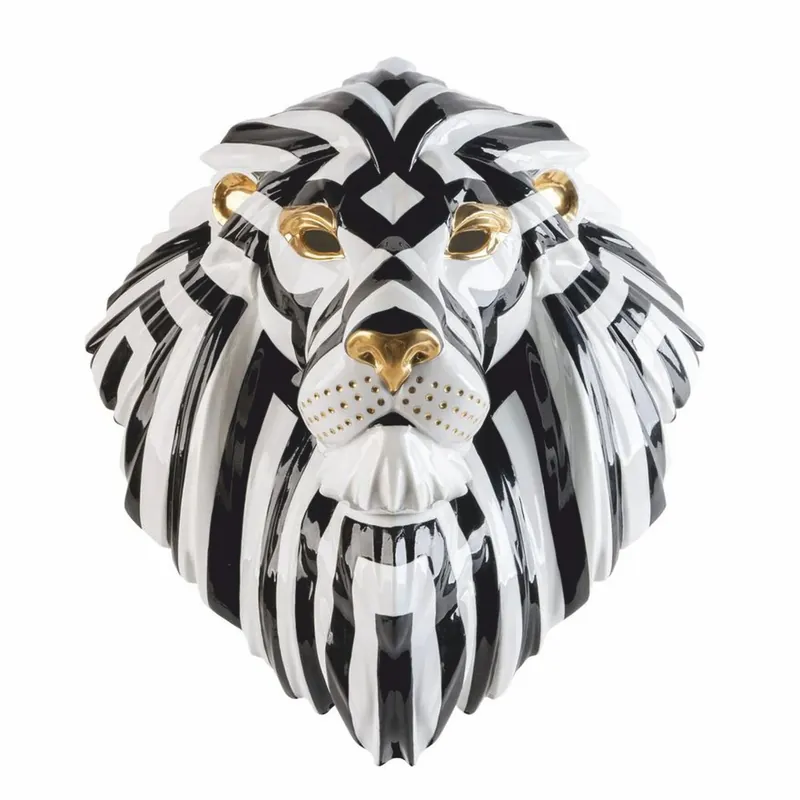 Abverkauf Casa Padrino masque décoratif de luxe en porcelaine lion blanc / noir / or 38 x 30 x H. 60 cm