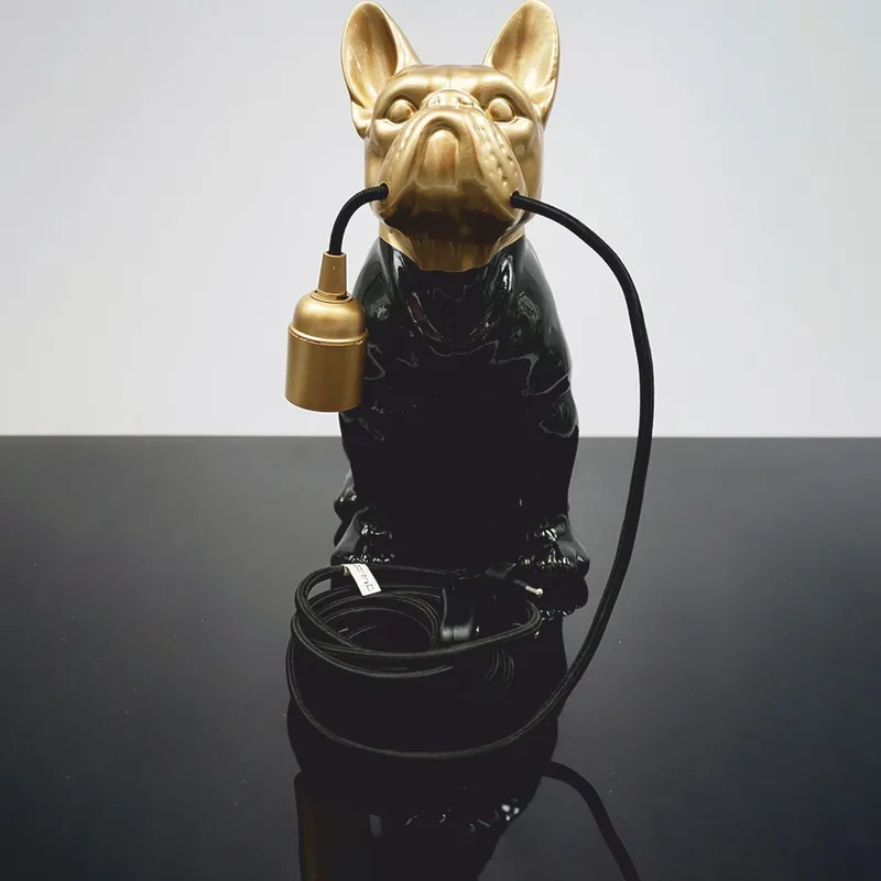 Casa Padrino lampe de table de luxe bouledogue noir / or H. 30 cm - Luminaires décoratifs Abverkauf