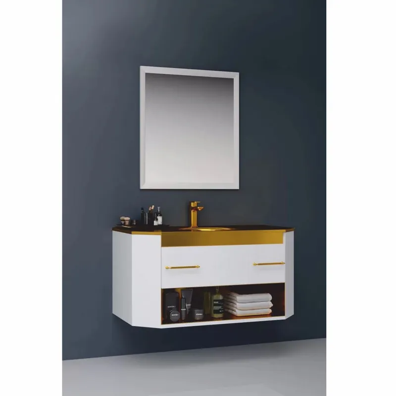 Casa Padrino ensemble de salle de bain de luxe blanc brillant / or 100 cm - Intérieur de l'hôtel et de salle de bain Preisreduziert