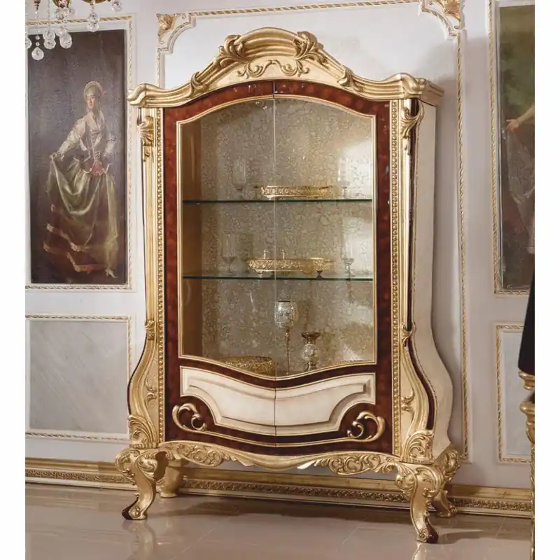 Markenware Casa Padrino vitrine baroque de luxe blanc / marron / or H. 220 cm - Meubles baroques