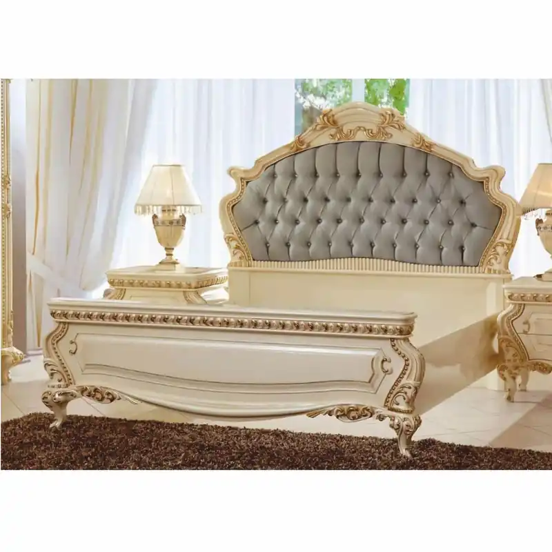 Casa Padrino lit double baroque de luxe crème / or / gris - Meubles de chambre de style baroque Markenprodukt