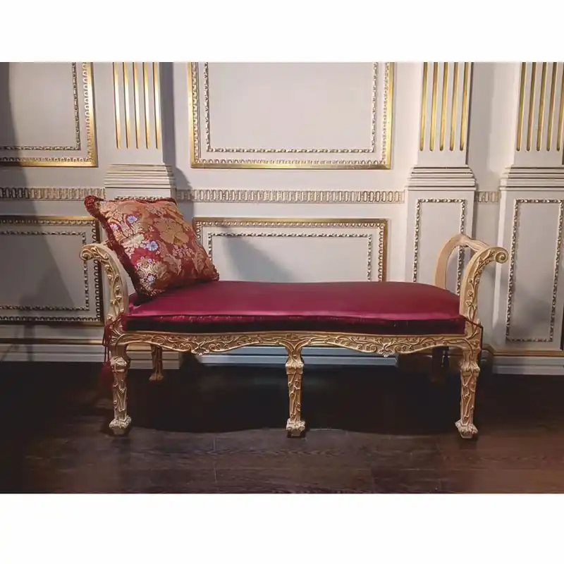 Casa Padrino banc baroque de luxe bordeaux rouge / naturel 145 cm - Meubles baroques - Fabriqué en Italie Nur Für Kurze Zeit