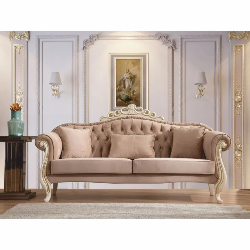 Sale Casa Padrino canapé de salon baroque de luxe marron clair / blanc / or 210 cm - Meubles de style baroque