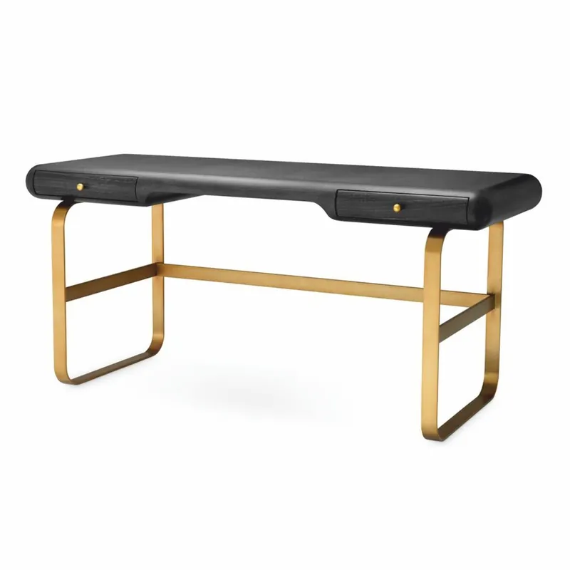 Casa Padrino bureau de luxe avec 2 tiroirs noir gris / laiton 165 cm - Meubles de bureau Knallerangebot